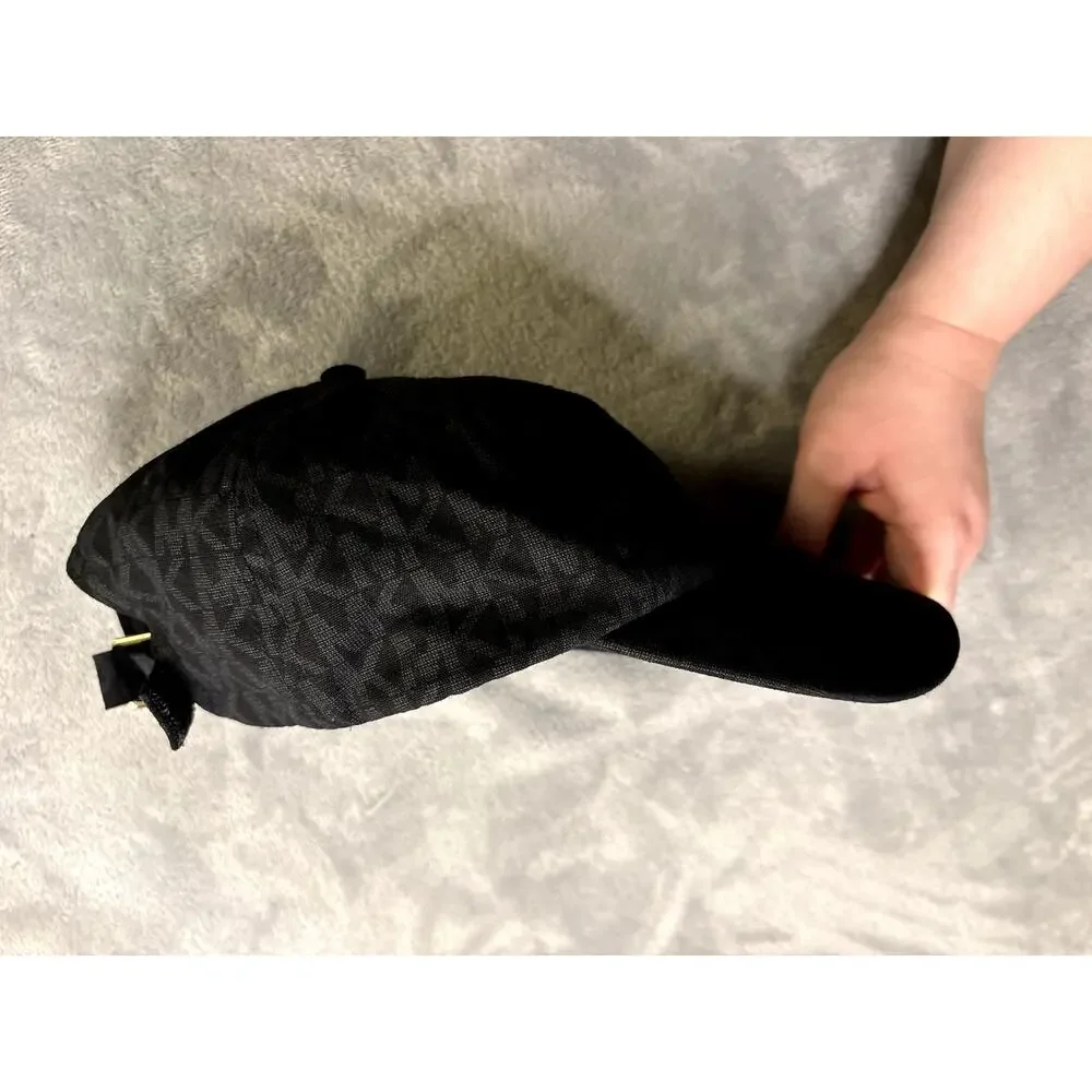 Michael Kors Womens Black Textured Jacquard Baseball Cap Hat OSFM Strapback EUC